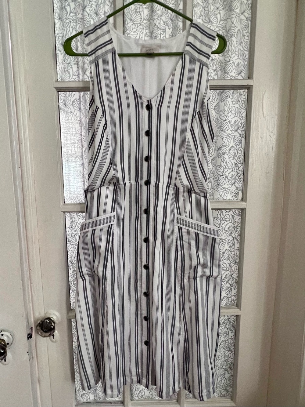 LOFT Outlet White and Navy Striped Dress